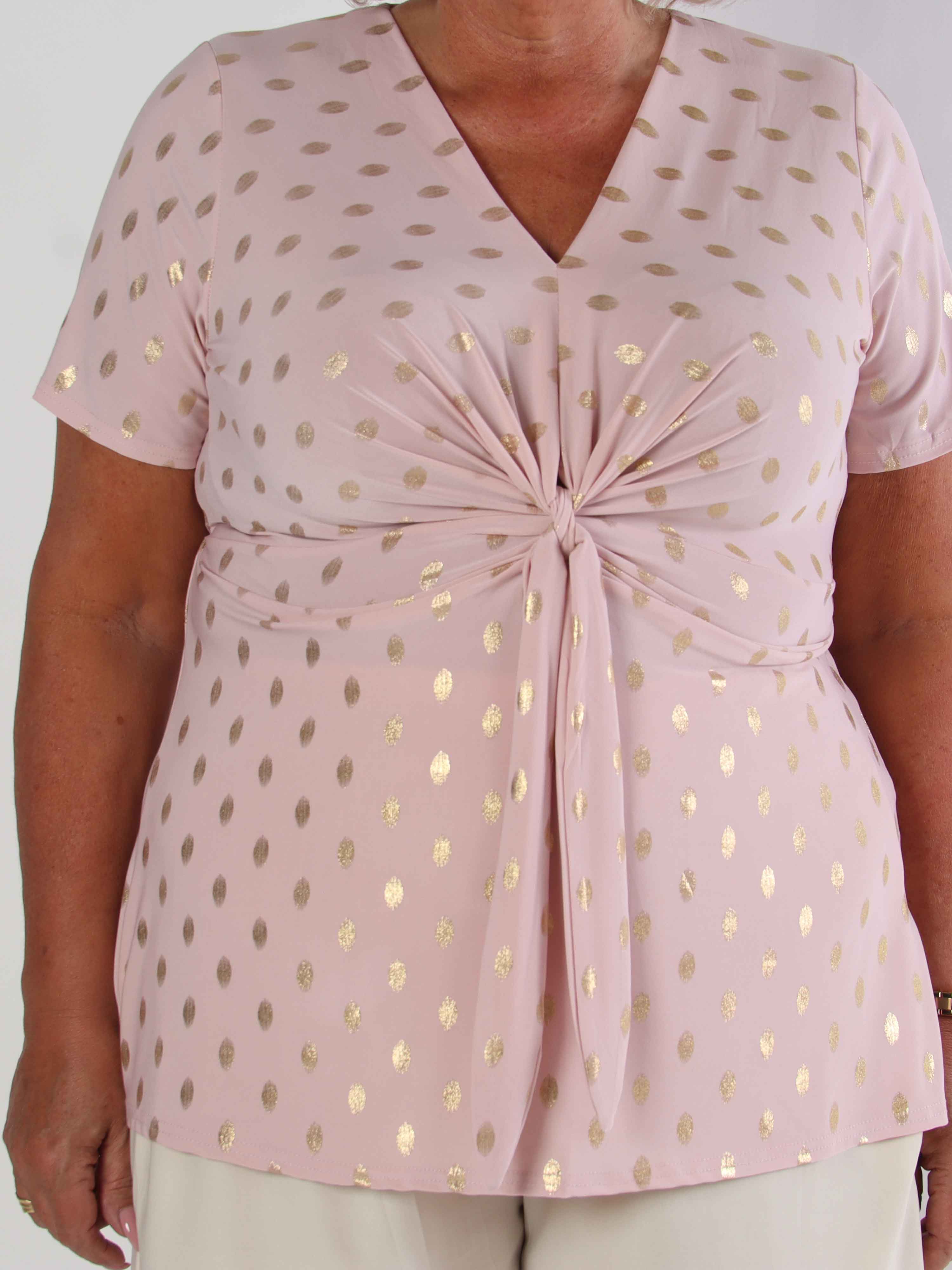 Molly Dot Shirt - Elastisk plus size blue med fin knudedetalje foran